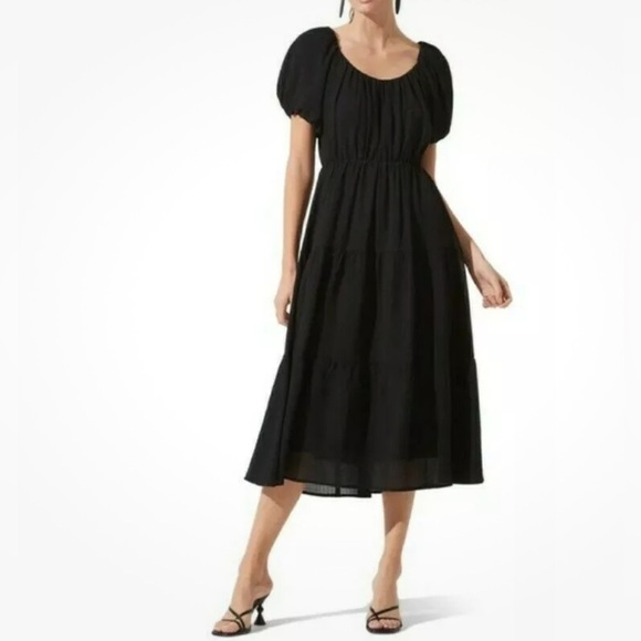 Astr The Label Black Smocked Tiered Midi Dress ( Size M) - Picture 5 of 6